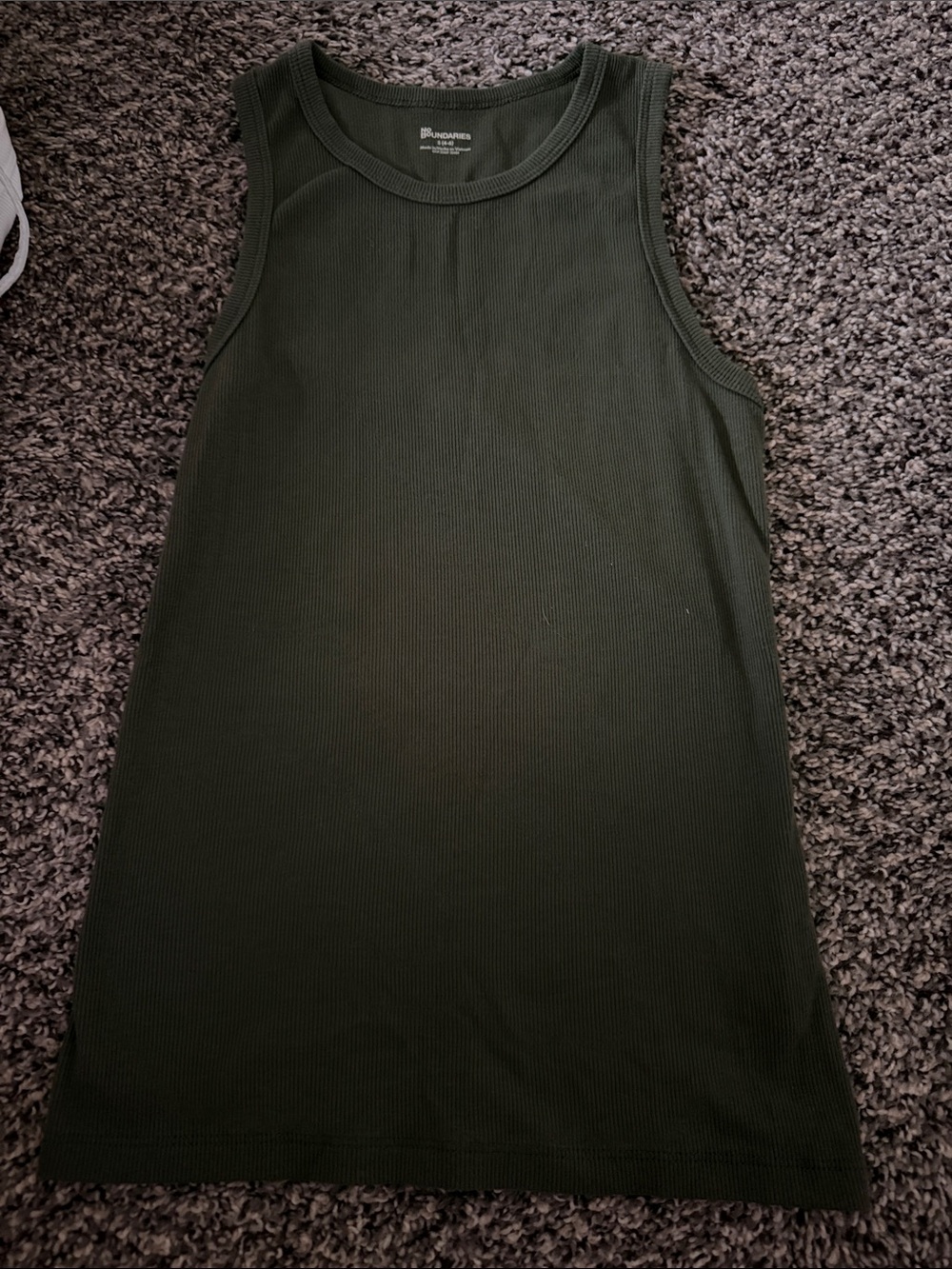 No Boundaries Dark Olive Ribbed Tank Top - Sleeveless Crew Neck